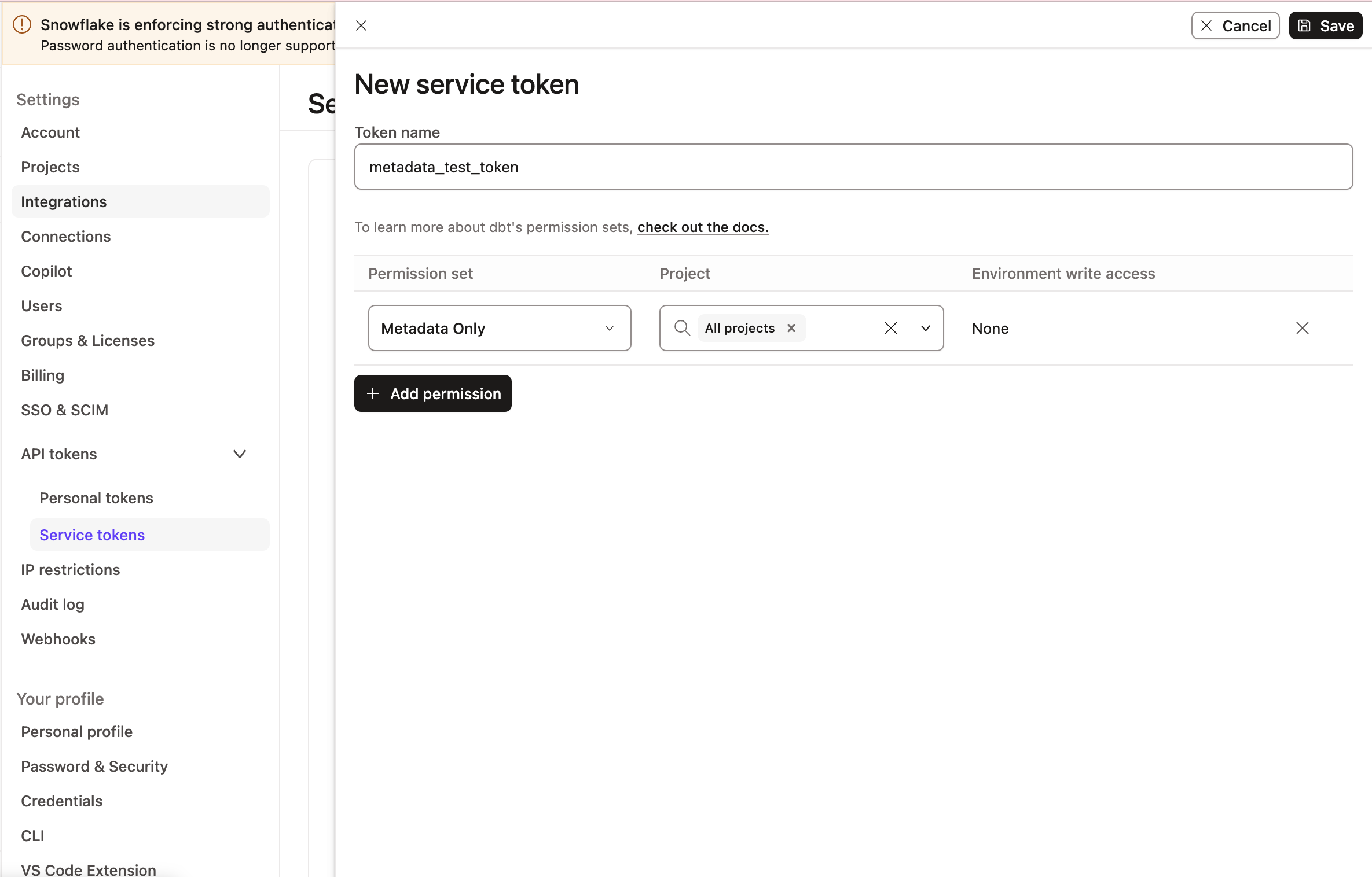 Set up your dashboard status tile and service token to embed a data health tile