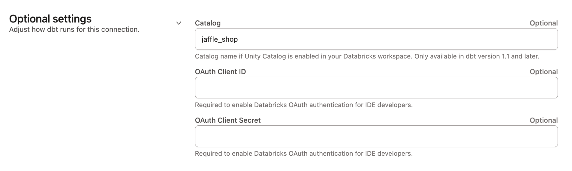Add Databricks OAuth credentials to the connection