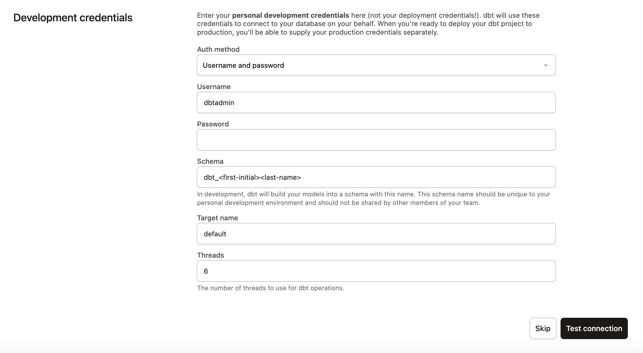 dbt - Redshift User credentials